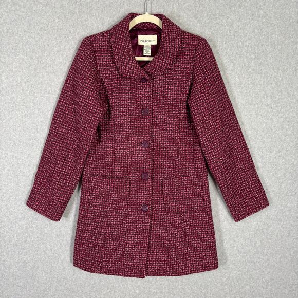 Cherokee Jacket Girls XL Pink Peacoat Tweed Long Button Pocket Dressy Church